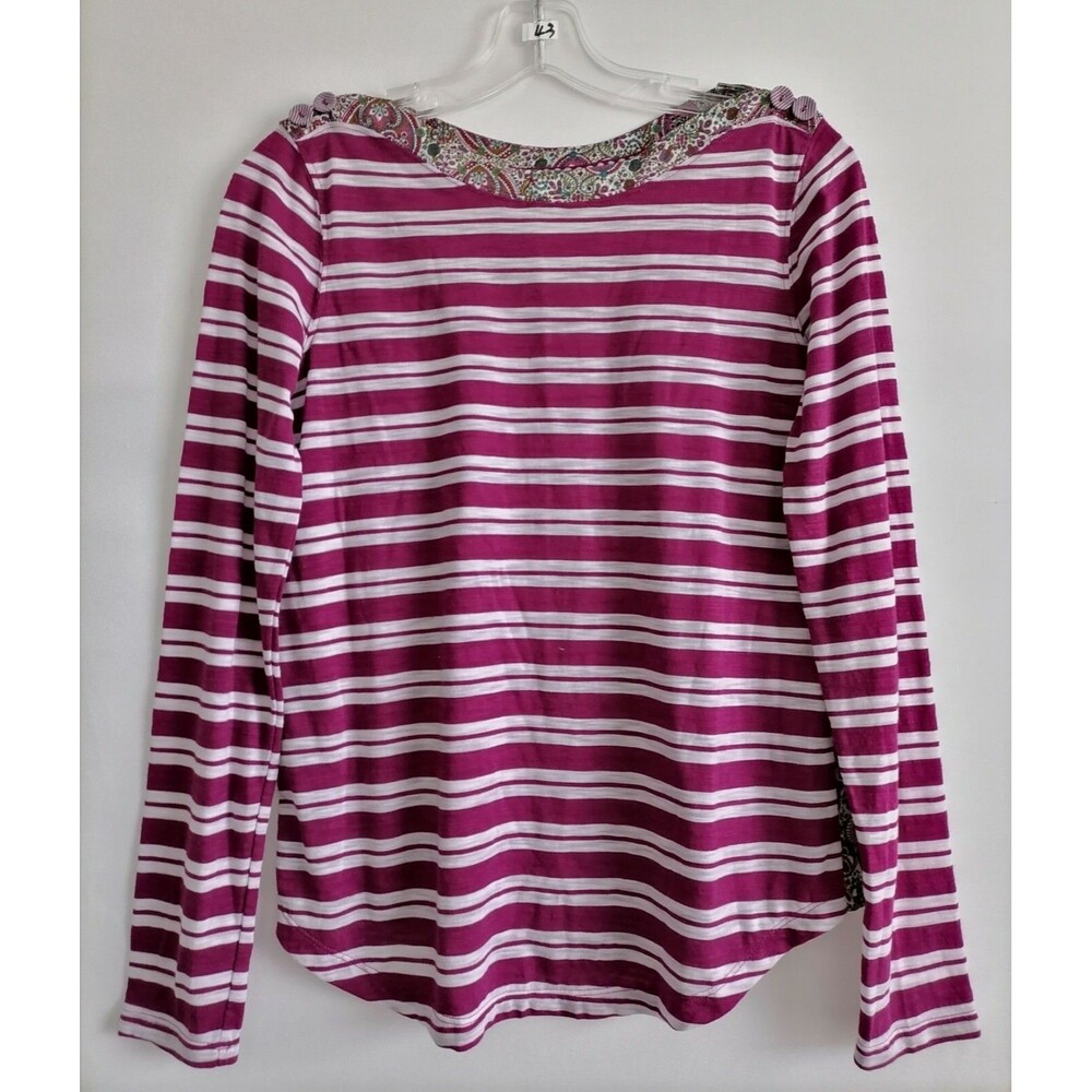 Anthropologie 9-h15 stcl Purple Striped L/S Tshirt Blouse XS Button Shoulder